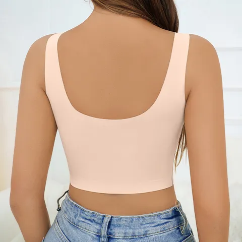 Γυναικείο Seamless Ice Silk Camisole Bra Vest Square Neck Wide Strap Non Wired Breathable Underwear Removable Pads Nude