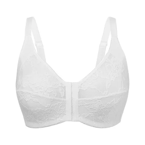 Women's Plus Size Wire Free Front Closure Lace Bra Comfortable Gathered Breathable Bralette Vest Style Underwear