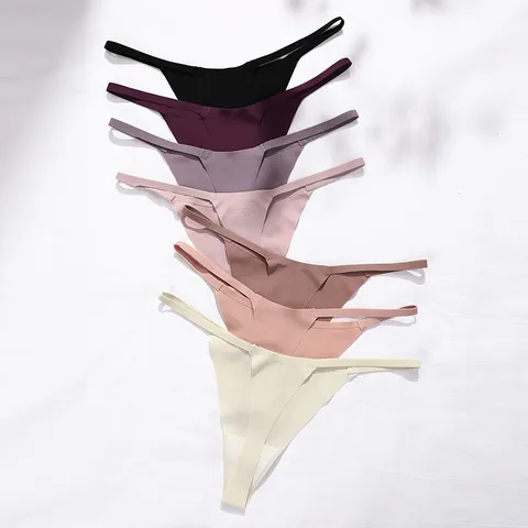 Women's Seamless Thong Low Waist Ice Silk Quick Drying Sports Panties Breathable Sexy Everyday Underwear
