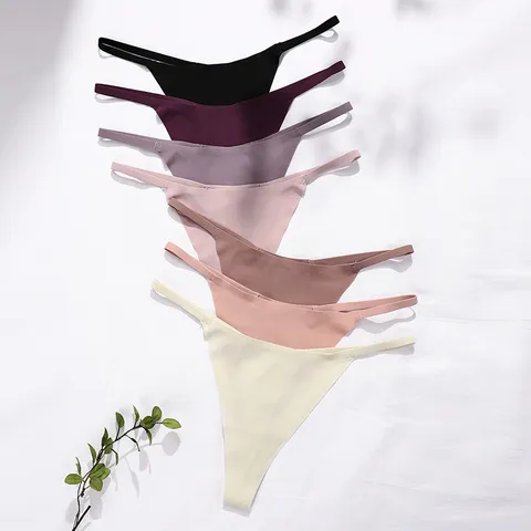 Women's Seamless Thong Low Waist Ice Silk Quick Drying Sports Panties Breathable Sexy Everyday Underwear