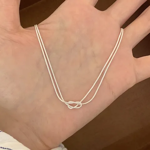 Collier Double Rang Maille Serpent En Alliage Pour Femme Pendentif Nœud Géométrique Élégant Bijoux Style Minimaliste