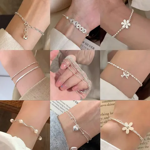 Bracelet Minimaliste en Argent Sterling S925 pour Femme Perle Artificielle Verre Papillon Chaîne de Main Réglable Bijoux Cadeau