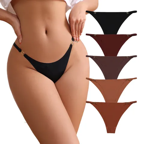 Damen Tiefgeschnittene Nahtlose Eisseide Unterwäsche Atmungsaktive Sexy Slips Mit Metallringen Seitlich Baumwollschritt