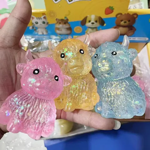 Jouet Squishy Yak à Rebond Lent Mignon Paillettes Transparent Animal Jouet Anti-Stress Jouet Fidget Nouveauté Pour Enfants et Adultes
