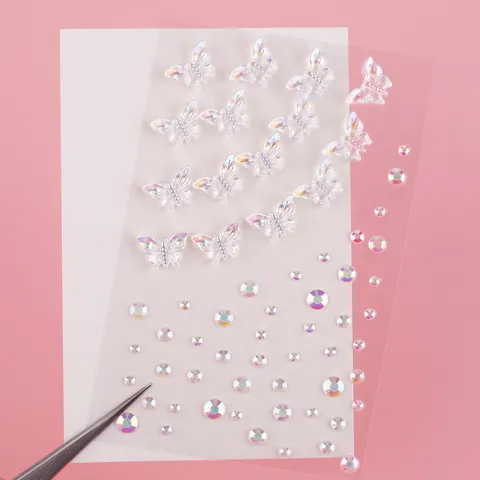 Iridescent Face Gems Sticker 3D Butterfly Artificial Pearl Rhinestone Eye Face Makeup Body Art Sticker For Kids Party Stage Decor