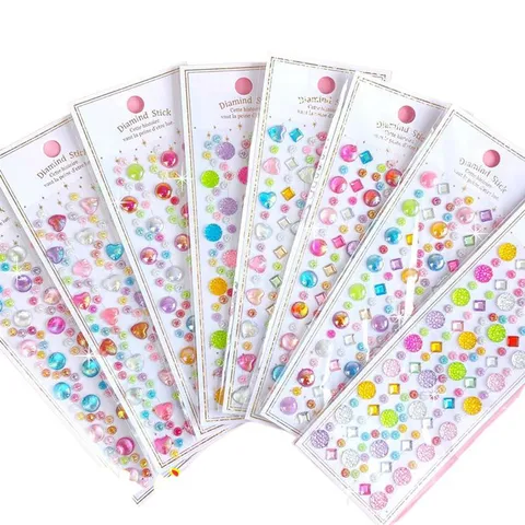 Kids DIY Craft Rhinestone Stickers Acrylic Crystal Glitter Heart Star Geometric Self Adhesive Gem Stickers Sheet For Scrapbooking Journaling Handcraft Decoration