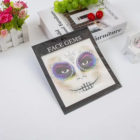 Halloween Face Gems DIY Strass Tattoo Aufkleber Lustig Totenkopf Gesicht Körperkunst Deko Für Maskenball Cosplay Party Make-Up