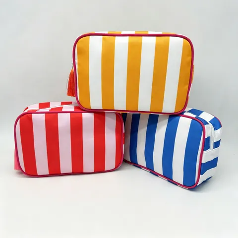 Striped Tassel Toiletry Bag Large Capacity Waterproof Travel Cosmetic Bag Multi-functional Portable Storage Bag