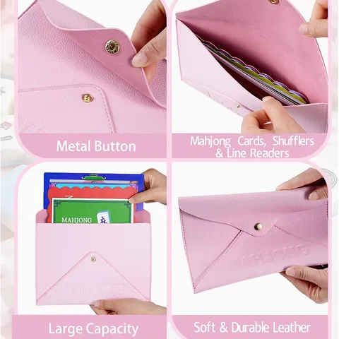 PU Leather Mahjong Accessories Storage Bag Envelope Organizer Portable Game Card Pouch With Metal Button For Travel Home
