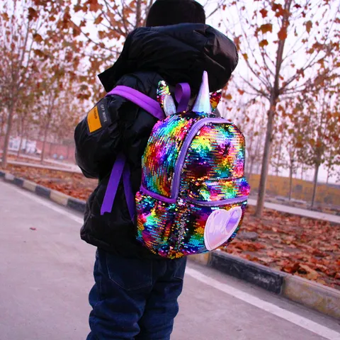 Kids Sequin Unicorn Backpack Large Capacity Mermaid Sequins School Bag Cute Casual Daypack For Students Girls