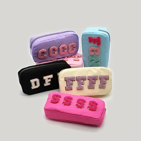 Large Capacity Nylon Makeup Bag Travel Waterproof Toiletry Pouch Minimalist Solid Color Towel Embroidery Cosmetic Bag