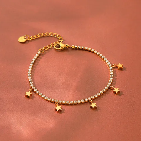 Stainless Steel Star Rhinestone Tennis Bracelet Gold Plated Charm Chain Bracelet Fashion Jewelry Gift For Women