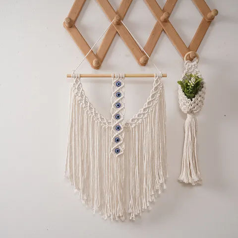 Tapiz Tejido Bohemio Mal de Ojo Colgante de Pared Algodón Borla Macramé Decoración para Sala Dormitorio
