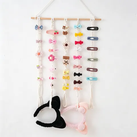 Soportes para Pinzas de Cabello de Algodón Tejido Tapiz Colgante de Pared Organizador para Decoración de Habitación de Niñas