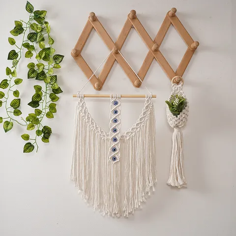 Tapiz Tejido Bohemio Mal de Ojo Colgante de Pared Algodón Borla Macramé Decoración para Sala Dormitorio