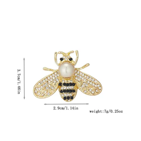 Vintage Bee Brooch Alloy Rhinestone Artificial Pearl Insect Pin Unisex Suit Accessory Jewelry Gift