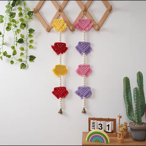 Tapiz Tejido Bohemio Algodón Cuentas de Madera Borla Banderín Colgante de Pared Estilo Nórdico Habitación Infantil Decoración del Hogar