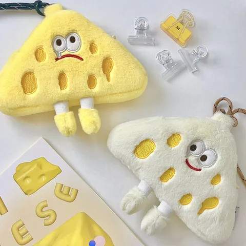 Japanese Cute Cheese Plush Coin Purse Crossbody Bag Cartoon Short Plush Wallet Student Hanging Neck Bag Gift