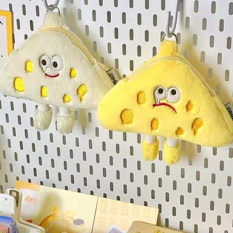Japanese Cute Cheese Plush Coin Purse Crossbody Bag Cartoon Short Plush Wallet Student Hanging Neck Bag Gift