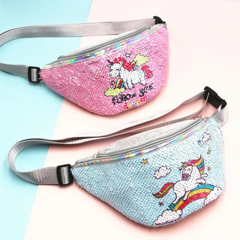 Unicorn Sequin Waist Bag Cartoon Glitter Fanny Pack Chest Bag Fashion Travel Crossbody Bag For Women Men