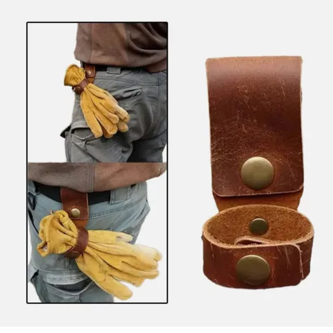 Clip à Gants Rétro en Cuir PU Support de Ceinture Organisateur de Gants de Travail en Extérieur Accessoire Anti Perte
