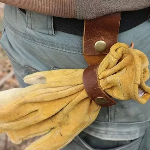 Clip à Gants Rétro en Cuir PU Support de Ceinture Organisateur de Gants de Travail en Extérieur Accessoire Anti Perte
