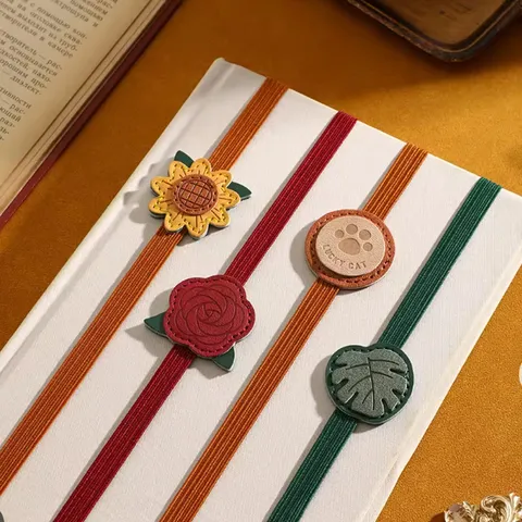 Cute PU Leather Elastic Band Bookmark Fresh Floral Animal Paw Page Marker Positioning Book Clips For Reading Student Stationery Gift