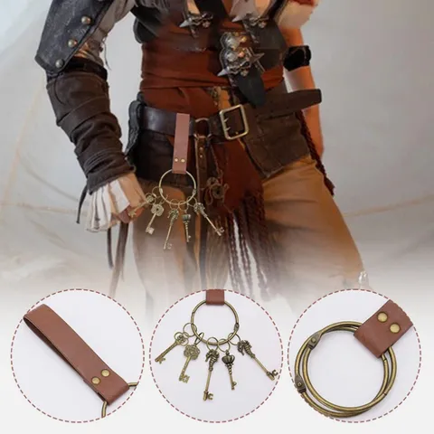 Mittelalterlicher PU Leder Renaissance Schlüsselanhänger Retro Gürtel Rock Clip Schwertring Cosplay Requisite Halloween Punk Schlüsselhalter Zubehör