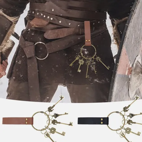 Mittelalterlicher PU Leder Renaissance Schlüsselanhänger Retro Gürtel Rock Clip Schwertring Cosplay Requisite Halloween Punk Schlüsselhalter Zubehör