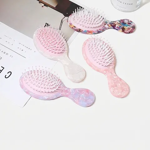 Brosse Pneumatique en Acétate Style Coréen Haute Qualité Doux Motif Marbre Massage du Cuir Chevelu Peigne Démêlant Portable pour Femmes