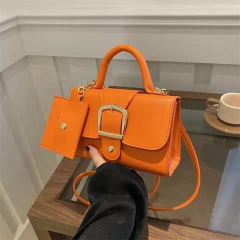Schicke PU Leder Bonbonfarben Umhängetasche Quadratische Tasche Mit Mini Tasche Abnehmbarer Schultergurt Magnetischer Schnalle Handtasche Für Damen Tägliches Matching