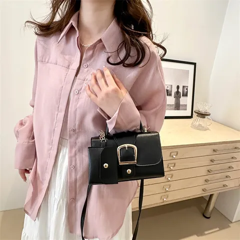 Schicke PU Leder Bonbonfarben Umhängetasche Quadratische Tasche Mit Mini Tasche Abnehmbarer Schultergurt Magnetischer Schnalle Handtasche Für Damen Tägliches Matching