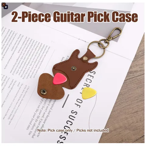 Vintage PU Leather Guitar Pick Holder Keychain Portable Folk Bass Plectrum Case Bag Key Ring Musical Instrument Accessory Gift
