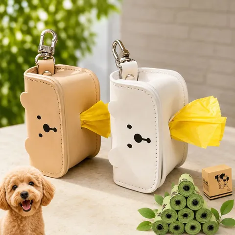 Süßer Bären-Stil PU-Leder Haustier-Kotbeutelspender Tragbarer Hundekotbeutelhalter Reisen Müllbeutel-Organizer Mit Metallclip