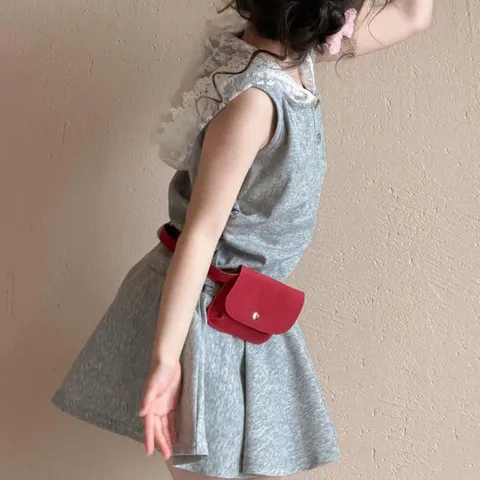 Kinder Koreanisch Vintage Mattiert PU Leder Gürteltasche Retro Gürtel Mini Kartentasche Lässig Vielseitig Mode Accessoire