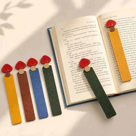 Cute Mushroom Shape PU Leather Bookmark Creative Page Marker Book Clip For Reading Lovers Students School Stationery Gift