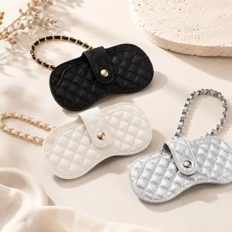 Portable Quilted PU Leather Chain Eyewear Bag For Women Luxury Soft Sunglasses Storage Case With Shoulder Strap Pouch