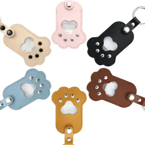 PU Leather Cat Paw Keychain Pet Hair Keepsake Storage Bag Photo Frame Memorial Pendant Bag Charm Minimalist Design Keyring