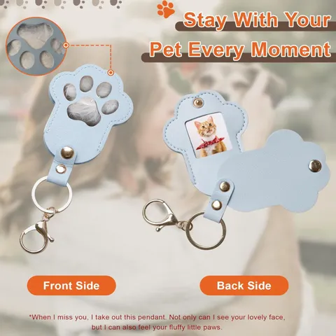 Pet Memorial Keychain PU Leather Paw Print Keepsake Photo Holder Dog Cat Hair Storage Pendant Memorial Loss Gift