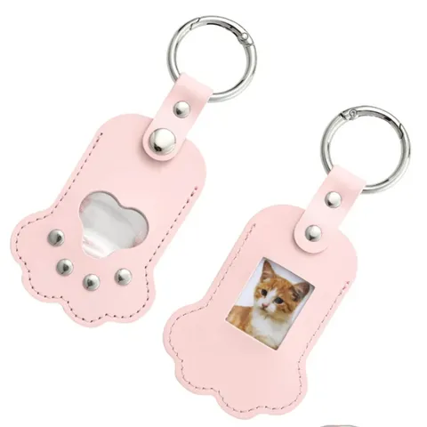 PU Leather Cat Paw Keychain Pet Hair Keepsake Storage Bag Photo Frame Memorial Pendant Bag Charm Minimalist Design Keyring