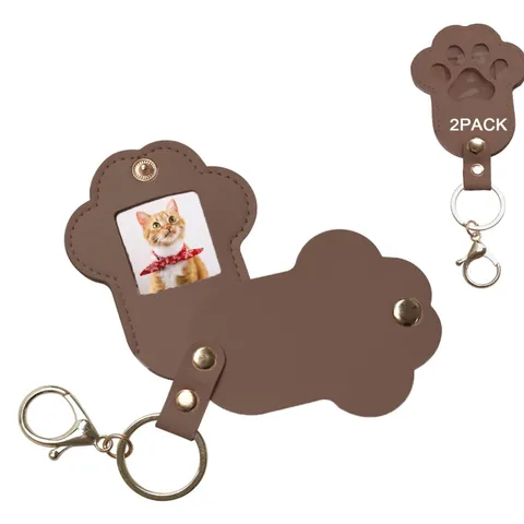 Pet Memorial Keychain PU Leather Paw Print Keepsake Photo Holder Dog Cat Hair Storage Pendant Memorial Loss Gift