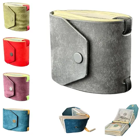 Minimalist PU Leather Cash Wrap Wallet Creative Cash Organizer Storage Pouch With Magnetic Buckle Elastic Band Daily Unisex Coin Purse