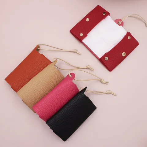 Draagbare PU Leren Mini Zakdoekentas Ophangbare Effen Kleur Waterdichte Servet Opbergkoker Pouch Voor Auto Woonkamer Reizen