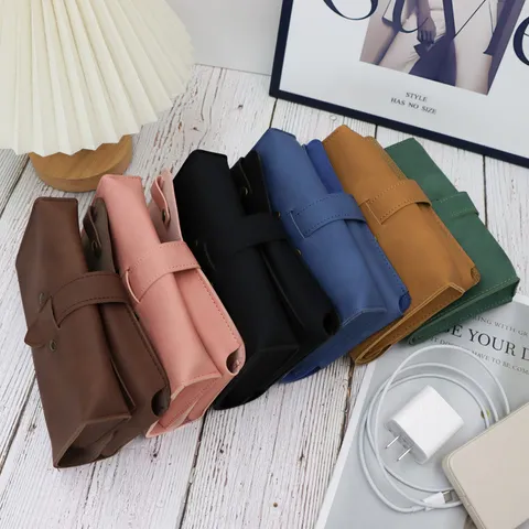 Borsa Organizzatore Elettronica Portatile in Pelle PU Tinta Unita Custodia per Caricabatterie Cavi Digitali da Viaggio Custodia Protettiva per Power Bank Unisex