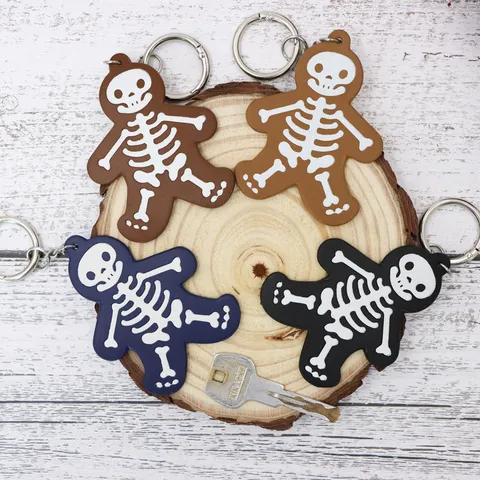 Halloween Skelet PU Leren Sleutelhanger Cartoon Peperkoekmannetje Tashanger Creatieve Feestelijke Decoratie Cadeau Voor Sleutels