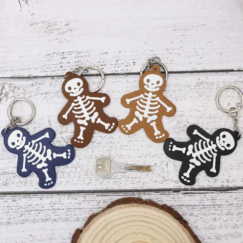 Halloween Skelet PU Leren Sleutelhanger Cartoon Peperkoekmannetje Tashanger Creatieve Feestelijke Decoratie Cadeau Voor Sleutels