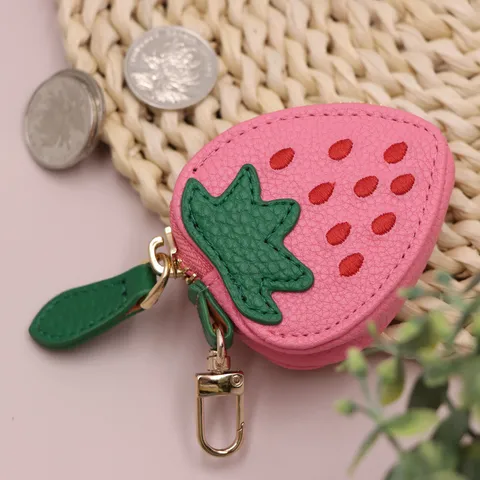 Simpatica Fragola Portamonete in Pelle PU Mini Borsa Porta Frutta Con Portachiavi Per Donne Ragazze Piccolo Portafoglio Portatile Accessorio
