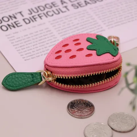 Simpatica Fragola Portamonete in Pelle PU Mini Borsa Porta Frutta Con Portachiavi Per Donne Ragazze Piccolo Portafoglio Portatile Accessorio