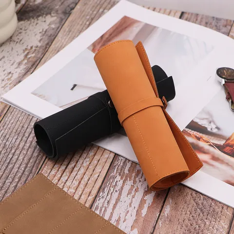 Vintage PU Leather Watch Roll Bag Portable Travel Watch Case Protector Organizer With Metal Snap Button Closure For Travel