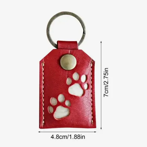 Square PU Leather Pet Fur Storage Keychain Pendant Cat Dog Paw Hollow Out Commemorative Hair Bag Keychain Gift For Pet Lovers